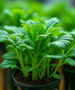 Kale and herbs growing in nutrient-rich water